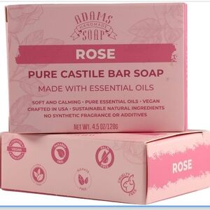 NIB Adams Handmade Soap Pure Castile Bar - 84% Organic - Rose - 4.5 oz